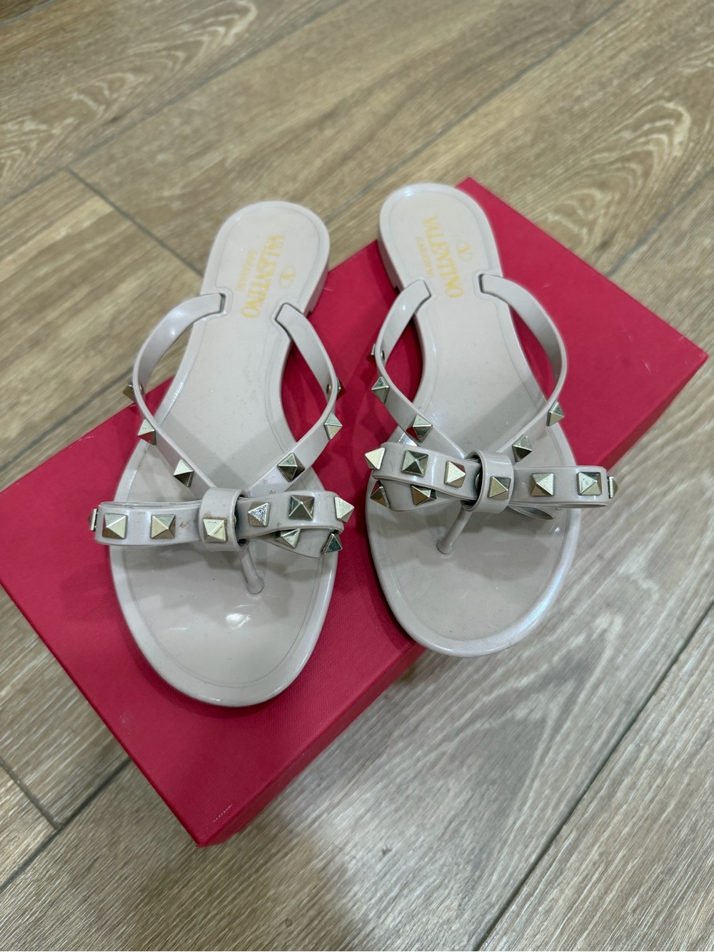 Valentino Ivory Jelly Studded Thong Sandals